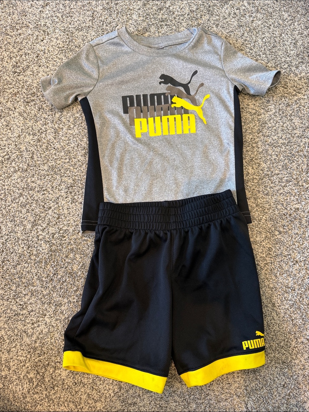 Puma 2T Gray & Black Athletic Tee with Yellow Logo and Trim Set